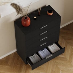 Black 5 Drawer Chest Bedroom Furniture Storage Unit - thumbnail 5
