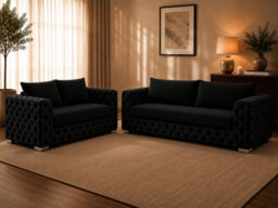 Ashton Chesterfield Sofa Black 3 Plus 2 Set