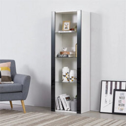 White Matt Body & Black High Gloss Fronts Tall Cabinet Bookcase Display Shelf Unit - thumbnail 4