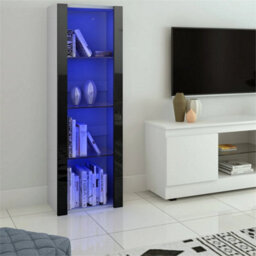 White Matt Body & Black High Gloss Fronts Tall Cabinet Bookcase Display Shelf Unit - thumbnail 5