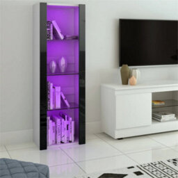 White Matt Body & Black High Gloss Fronts Tall Cabinet Bookcase Display Shelf Unit - thumbnail 6