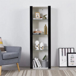 White Matt Body & Black High Gloss Fronts Tall Cabinet Bookcase Display Shelf Unit - thumbnail 3