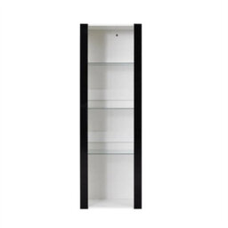 White Matt Body & Black High Gloss Fronts Tall Cabinet Bookcase Display Shelf Unit