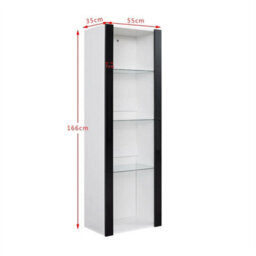 White Matt Body & Black High Gloss Fronts Tall Cabinet Bookcase Display Shelf Unit - thumbnail 2