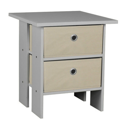Urbn-Living Urbnliving Height 45Cm 2 Tier Wooden Grey Table 2 Beige Drawer Bedroom Bedside Nightstand Living Room Side Cabinet - image 1