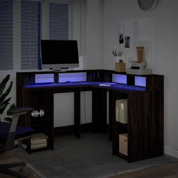 Berkfield Desk With Led Lights Brown Oak 130X130X91 Cm Engineered Wood - thumbnail 5