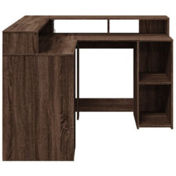 Berkfield Desk With Led Lights Brown Oak 130X130X91 Cm Engineered Wood - thumbnail 7