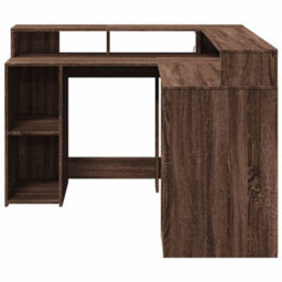Berkfield Desk With Led Lights Brown Oak 130X130X91 Cm Engineered Wood - thumbnail 6