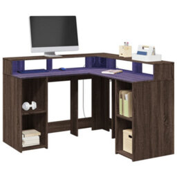 Berkfield Desk With Led Lights Brown Oak 130X130X91 Cm Engineered Wood