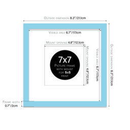"7X7"" Light Blue Picture Frame - 7X7"" Square Frame With 5X5"" Mount For 7X7""/5X5"" Pictures Vintage Style Gallery Wall, 1 Pack" - thumbnail 2