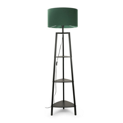 Valuelights Hiru Black 3 Tier Shelf Floor Lamp With Green Drum Shade - image 1