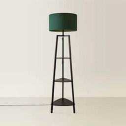 Valuelights Hiru Black 3 Tier Shelf Floor Lamp With Green Drum Shade - thumbnail 4