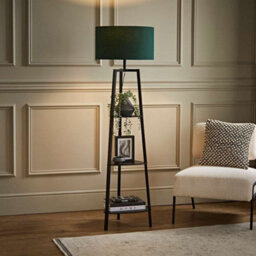 Valuelights Hiru Black 3 Tier Shelf Floor Lamp With Green Drum Shade - thumbnail 3