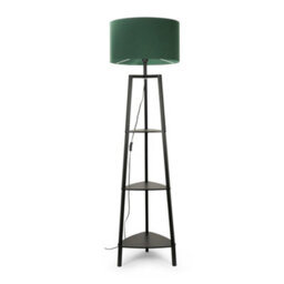 Valuelights Hiru Black 3 Tier Shelf Floor Lamp With Green Drum Shade