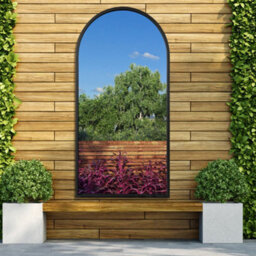 "Mirroroutlet Arcus - Black Metal Framed Arched Leaner / Wall Garden Mirror 55"" X 27.5"" (140Cm X 70Cm)"
