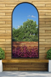 "Mirroroutlet Arcus - Black Metal Framed Arched Leaner / Wall Garden Mirror 55"" X 27.5"" (140Cm X 70Cm)" - thumbnail 2