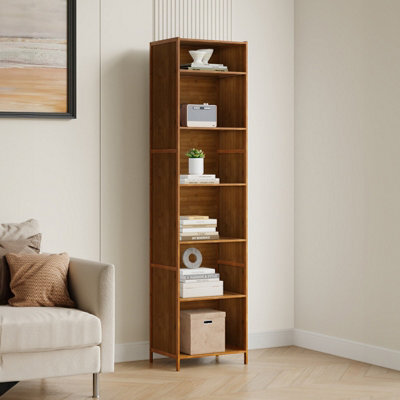 Living And Home 6-Tier Wood Color Moso Bamboo Open Bookcase - image 1