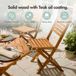 Vonhaus Wooden Garden Chairs Set Of 2, Folding Outdoor Chairs, Weather Resistant Acacia Wood & Teak Oil, Cannes - thumbnail 4