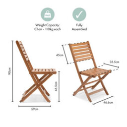 Vonhaus Wooden Garden Chairs Set Of 2, Folding Outdoor Chairs, Weather Resistant Acacia Wood & Teak Oil, Cannes - thumbnail 8