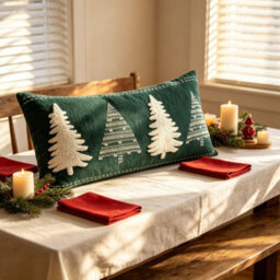 Amorly Green White Christmas Tree Embroidered Lumbar Throw Pillow Cover 30X50Cm Rectangular Cushion Case Without Insert - thumbnail 4