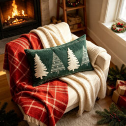Amorly Green White Christmas Tree Embroidered Lumbar Throw Pillow Cover 30X50Cm Rectangular Cushion Case Without Insert - thumbnail 3