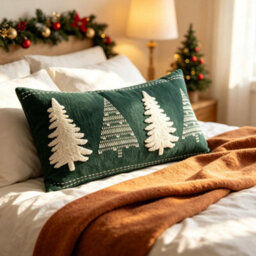 Amorly Green White Christmas Tree Embroidered Lumbar Throw Pillow Cover 30X50Cm Rectangular Cushion Case Without Insert - thumbnail 2