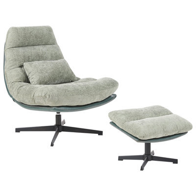 Beliani Swivel Armchair Tovik With Footstool Chenille Light Green - image 1
