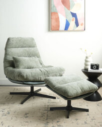 Beliani Swivel Armchair Tovik With Footstool Chenille Light Green - thumbnail 2