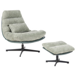 Beliani Swivel Armchair Tovik With Footstool Chenille Light Green