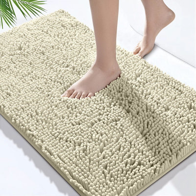 Bedlooms Cream Bath Chenille Rug 60X90Cm, Super Absorbent Shower Mat Non-Slip Bathroom Rug
