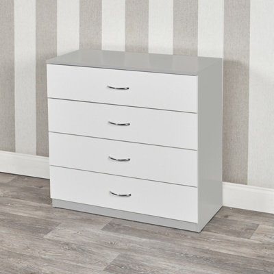 Urbn-Living Urbnliving Height 73Cm 4 Drawer Wooden Bedroom Chest Cabinet Modern Grey Carcass And White Drawers Wide Storage Cupboard Closet - image 1
