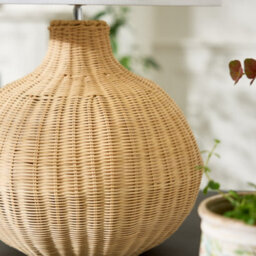 Dibor Traditional Style Natural Rattan Curved Bedroom Living Room Bedside Table Lamp - thumbnail 4