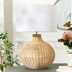 Dibor Traditional Style Natural Rattan Curved Bedroom Living Room Bedside Table Lamp - thumbnail 3