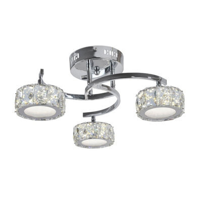 Pagazzi Lighting Pagazzi Dilan 3 Light Led Cool White Semi-Flush Fitting Satin Nickel Ceiling Light With Clear Jewels - image 1