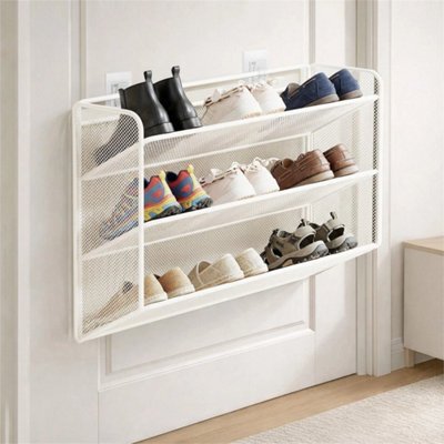 White Wall-Mounted Shoe Rack For Home 3 Tier Shoe Holder Multi-Layer Shoe Cabinet - image 1
