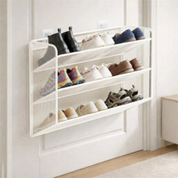 White Wall-Mounted Shoe Rack For Home 3 Tier Shoe Holder Multi-Layer Shoe Cabinet - thumbnail 1