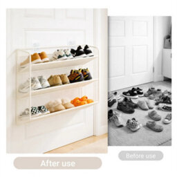 White Wall-Mounted Shoe Rack For Home 3 Tier Shoe Holder Multi-Layer Shoe Cabinet - thumbnail 3