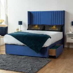 UKBEDFURNITURE Skyline Blue Plush Wingback Divan Bed Base With 54 Inch Headboard - No Storage - thumbnail 2