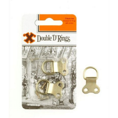 X-Hooks Brass Double D Rings For Picture Frames, 2 Pack Secure Hanging Rings With Screws For Frames, Canvases & Mirrors