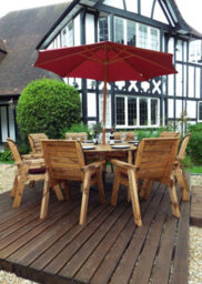 Charles Taylor 8 Seater Wooden Round Garden Dining Table & Chairs Parasol Red - thumbnail 3