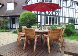 Charles Taylor 8 Seater Wooden Round Garden Dining Table & Chairs Parasol Red - thumbnail 6