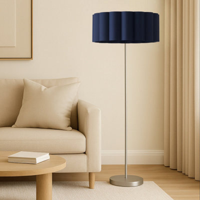CGC Lighting Cgc Lena Brushed Nickel Straight Floor Lamp With Large Navy Scalloped Lampshade - image 1
