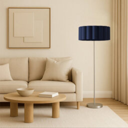 CGC Lighting Cgc Lena Brushed Nickel Straight Floor Lamp With Large Navy Scalloped Lampshade - thumbnail 2