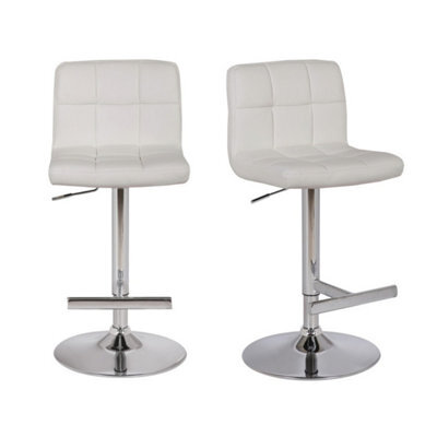 Lamboro Allegro Kitchen Bar Stools Pair White, Adjustable Swivel Gas Lift, Chrome Base, For Breakfast Bar Or Kitchen - image 1