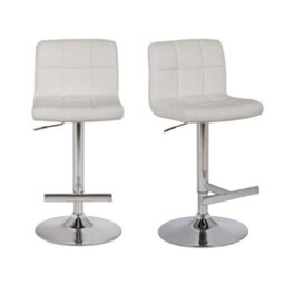 Lamboro Allegro Kitchen Bar Stools Pair White, Adjustable Swivel Gas Lift, Chrome Base, For Breakfast Bar Or Kitchen