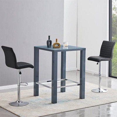 Furniture in Fashion Jam Square Glass Grey Gloss Bar Table 2 Ripple Black Stools - image 1
