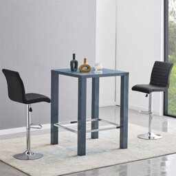 Furniture in Fashion Jam Square Glass Grey Gloss Bar Table 2 Ripple Black Stools - thumbnail 1