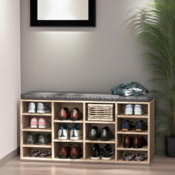 Pirlo Plush Industrial Shoe Storage Bench With Cushion Seat With 14 Compartments - thumbnail 2