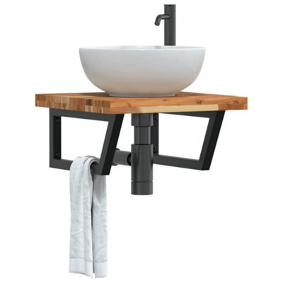 Berkfield Basin Shelf Wall Mounted Steel And Solid Wood Acacia - image 1