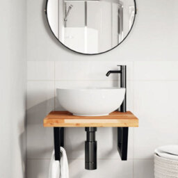 Berkfield Basin Shelf Wall Mounted Steel And Solid Wood Acacia - thumbnail 3